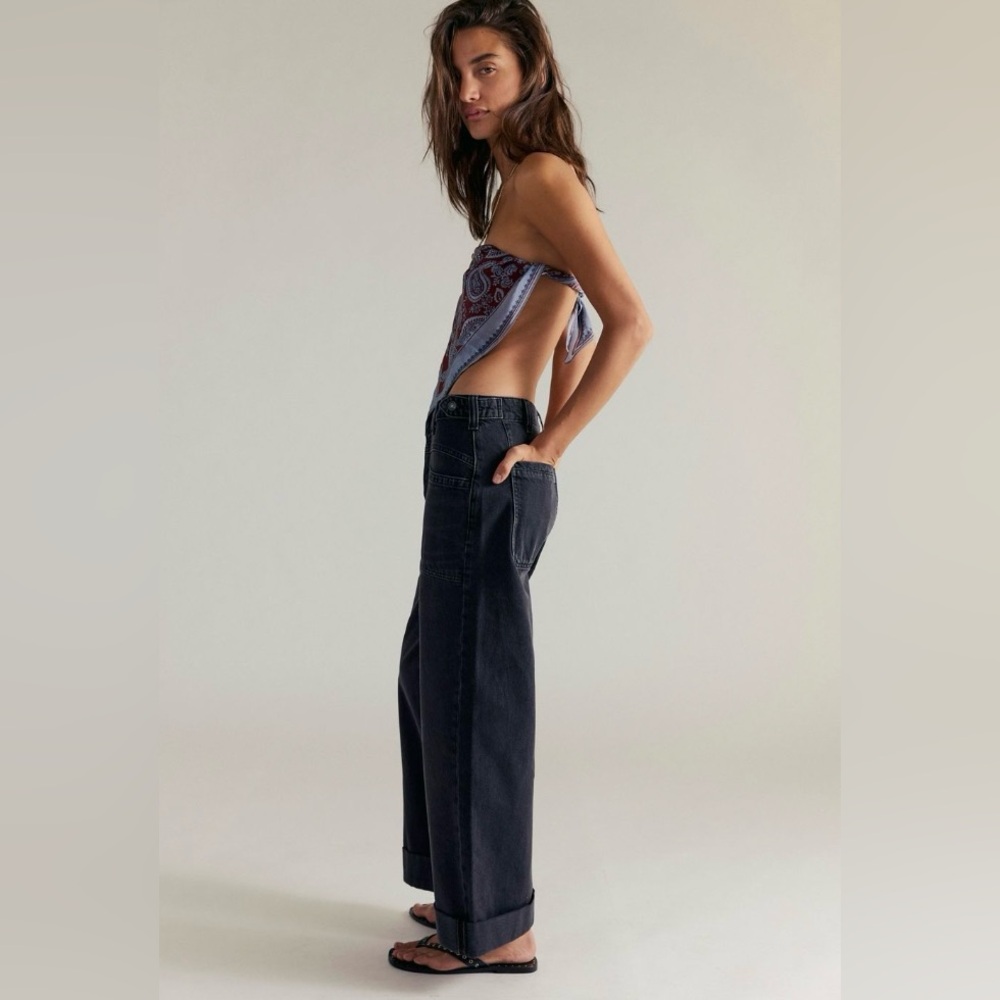 NWT Free People We the Free Palmer cuffed jeans in outer space - 31 - Picture 3 of 11